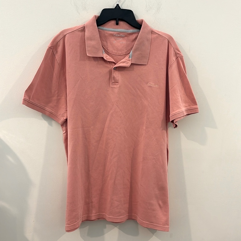 Calvin Klein Peach Pullover Polo Golf inspired Sz XL 100% Cotton Liquid Touch